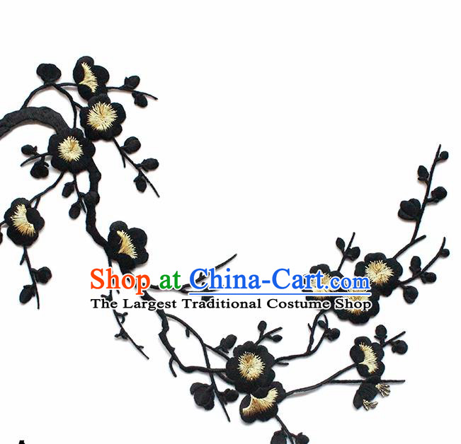 Traditional Chinese National Embroidery Black Flowers Applique Embroidered Patches Embroidering Cloth Accessories