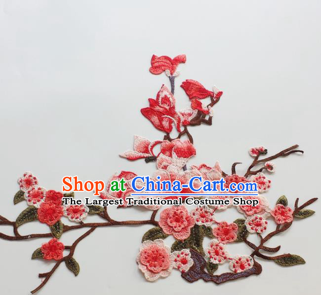Traditional Chinese National Embroidery Watermelon Red Plum Mangnolia Applique Embroidered Patches Embroidering Cloth Accessories