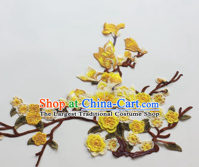 Traditional Chinese National Embroidery Yellow Plum Mangnolia Applique Embroidered Patches Embroidering Cloth Accessories