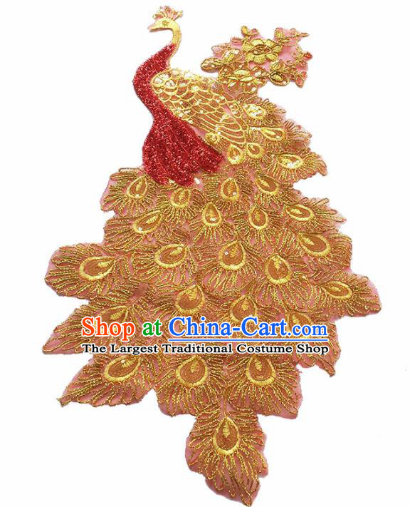 Traditional Chinese National Embroidery Golden Peacock Applique Embroidered Patches Embroidering Cloth Accessories