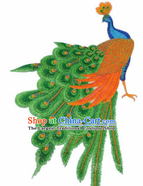 Traditional Chinese National Embroidery Green Peacock Applique Embroidered Patches Embroidering Cloth Accessories