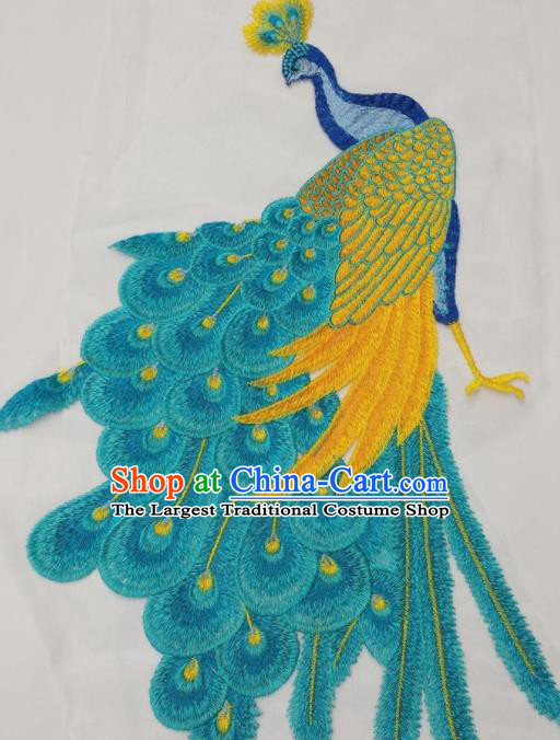 Traditional Chinese National Embroidery Blue Peacock Applique Embroidered Patches Embroidering Cloth Accessories