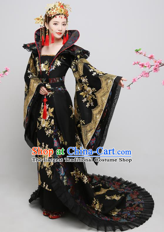 Chinese Ancient Tang Dynasty Imperial Consort Black Dress Traditional Hanfu Goddess Classical Dance Costumes for Women