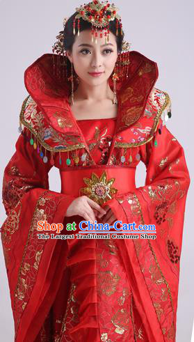 Chinese Ancient Tang Dynasty Imperial Consort Red Trailing Dress Traditional Hanfu Goddess Classical Dance Costumes for Women