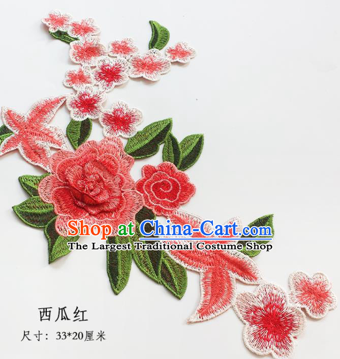 Traditional Chinese National Embroidery Stereo Watermelon Red Flowers Applique Embroidered Patches Embroidering Cloth Accessories