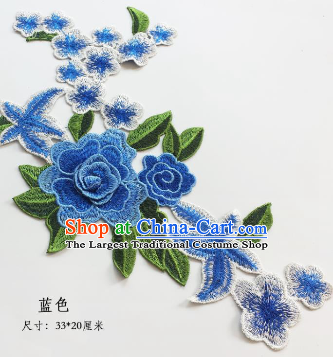 Traditional Chinese National Embroidery Stereo Blue Flowers Applique Embroidered Patches Embroidering Cloth Accessories