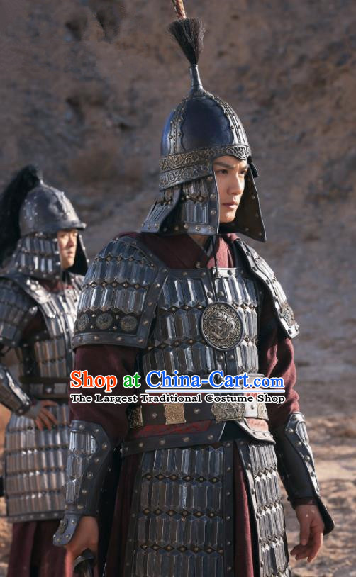 Traditional Chinese Song Dynasty Count of Jiayi General Body Armor Ancient Drama Royal Nirvana Gu Feng En Costume and Hat for Men