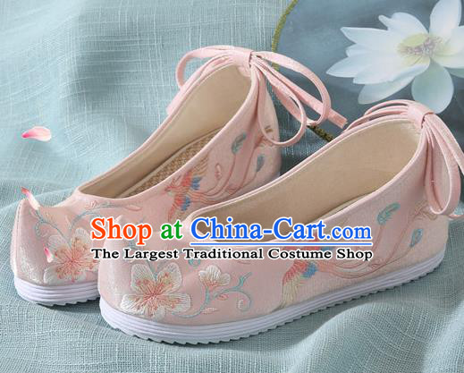 Chinese Handmade Embroidered Flower Bird Pink Cloth Shoes Traditional Hanfu Shoes National Shoes for Women
