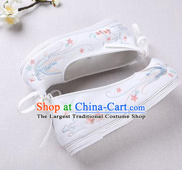 Chinese Handmade Opera Embroidered Pentas Bird White Shoes Traditional Hanfu Shoes National Shoes for Women