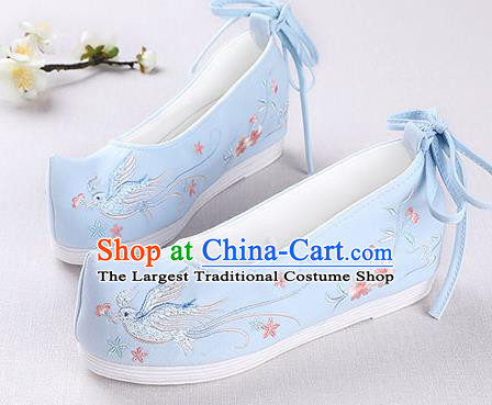 Chinese Handmade Opera Embroidered Pentas Bird Blue Shoes Traditional Hanfu Shoes National Shoes for Women