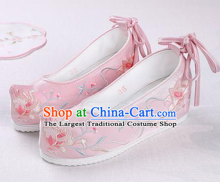 Chinese Handmade Embroidered Pink Opera Shoes Traditional Hanfu Shoes National Shoes for Women