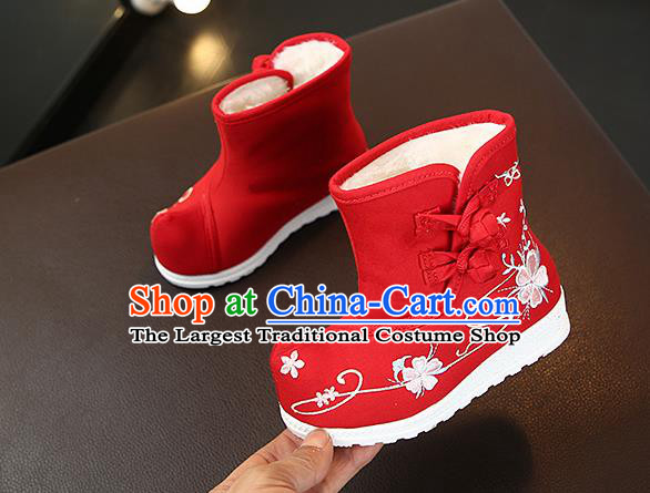 Chinese Handmade Winter Embroidered Red Boots Traditional Hanfu Shoes National Shoes for Kids