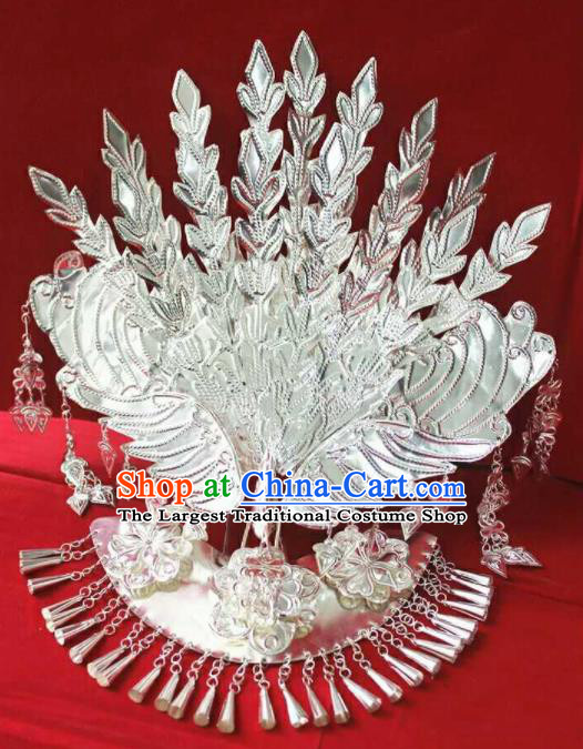 Chinese Traditional Handmade Miao Nationality Silver Phoenix Coronet Hairpins Ethnic Wedding Hair Accessories for Women