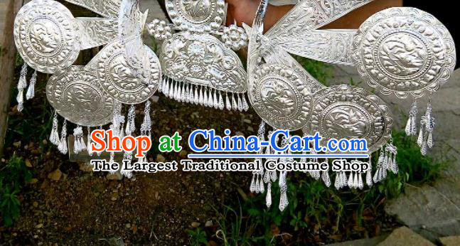 Chinese Traditional Handmade Miao Nationality Bride Hair Crown Silver Hairpins Ethnic Wedding Hair Accessories for Women