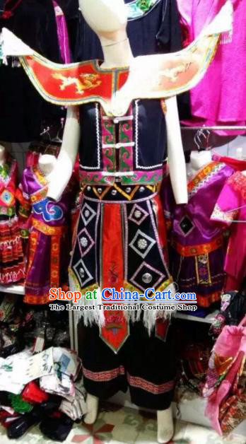 Chinese Traditional Miao Nationality Bridegroom Black Costume Ethnic Folk Dance Clothing for Men