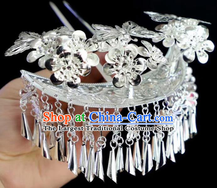 Chinese Traditional Handmade Miao Nationality Butterfly Hair Crown Silver Hairpins Ethnic Wedding Hair Accessories for Women