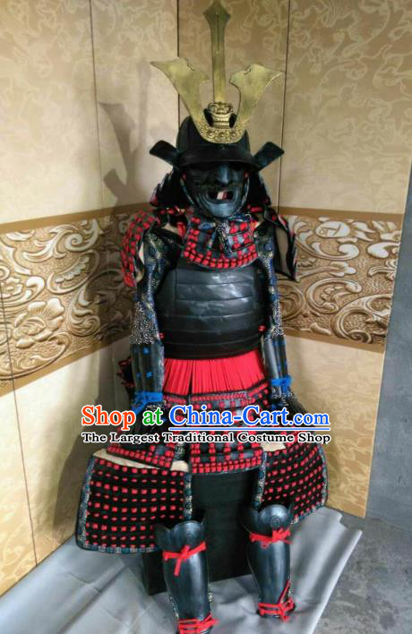 Japanese Handmade Traditional Samurai General Red Body Armor and Helmet Ancient Warrior Replica Costumes for Men