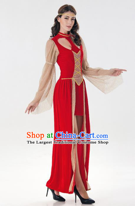 Traditional Europe Middle Ages Princess Red Dress Halloween Cosplay Pirates Stage Performance Costume for Women