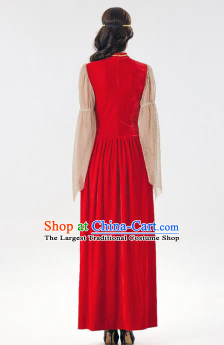 Traditional Europe Middle Ages Princess Red Dress Halloween Cosplay Pirates Stage Performance Costume for Women