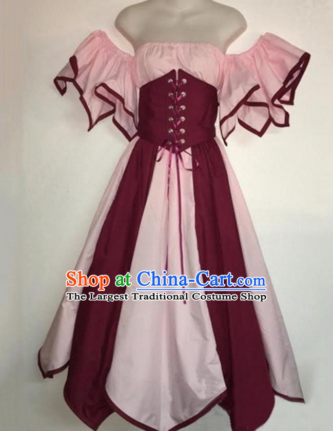 European Medieval Traditional Costume Europe Renaissance Drama Stage Performance Pink Dress for Women