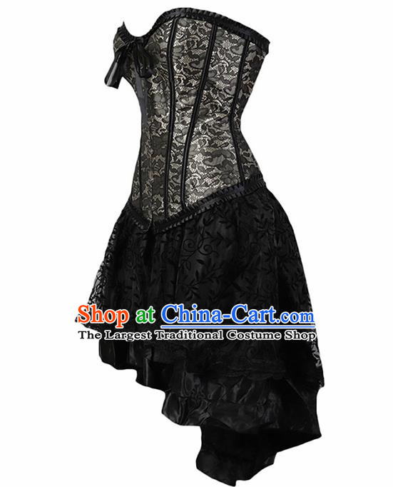 Traditional Europe Middle Ages Black Lace Girdle Dress Halloween Cosplay Stage Performance Costume for Women