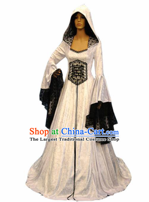Traditional Europe Middle Ages Renaissance Drama White Dress Halloween Cosplay Stage Performance Costume for Women