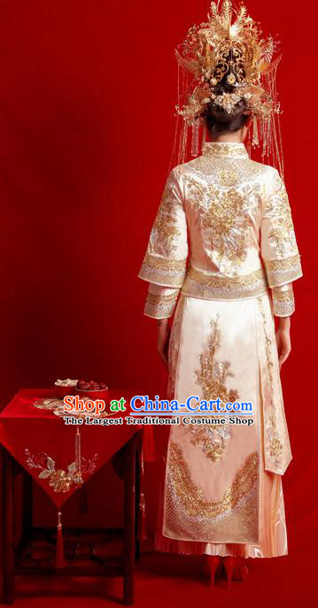 Chinese Traditional Wedding Costumes Toast Golden Xiuhe Suit Ancient Bride Full Dress for Women