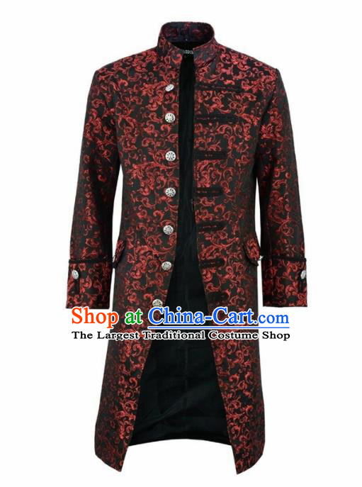 European Medieval Traditional Patrician Costume Europe Court Prince Red Coat for Men