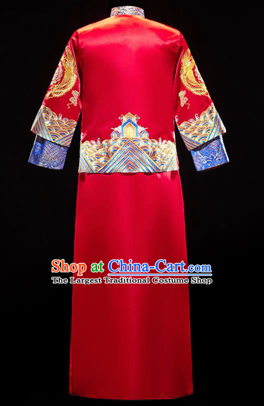 Chinese Traditional Bridegroom Wedding Costumes Tang Suit Xiuhe Suits Red Mandarin Jacket and Long Gown for Men