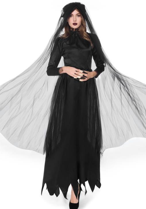 Traditional Europe Middle Ages Vampiress Black Dress Halloween Cosplay Stage Performance Costume for Women