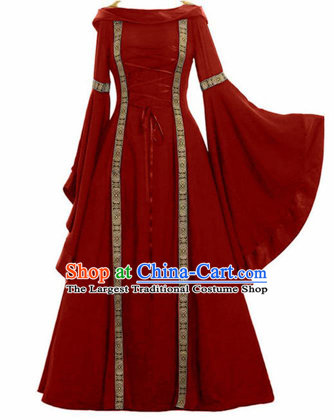 Traditional Europe Renaissance Drama Stage Performance Red Dress European Halloween Cosplay Court Costume for Women