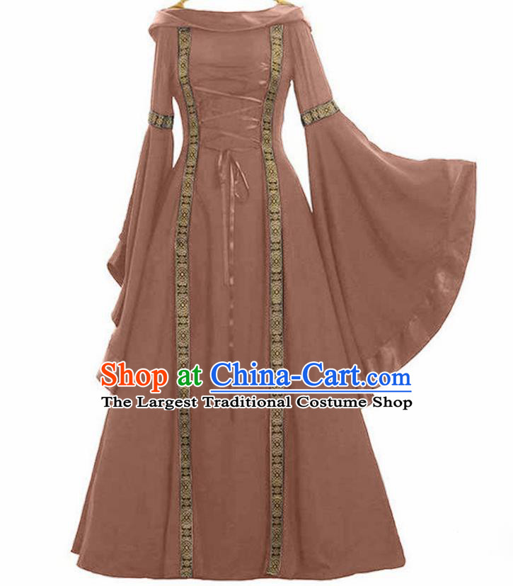 Traditional Europe Renaissance Drama Stage Performance Brown Dress European Halloween Cosplay Court Costume for Women
