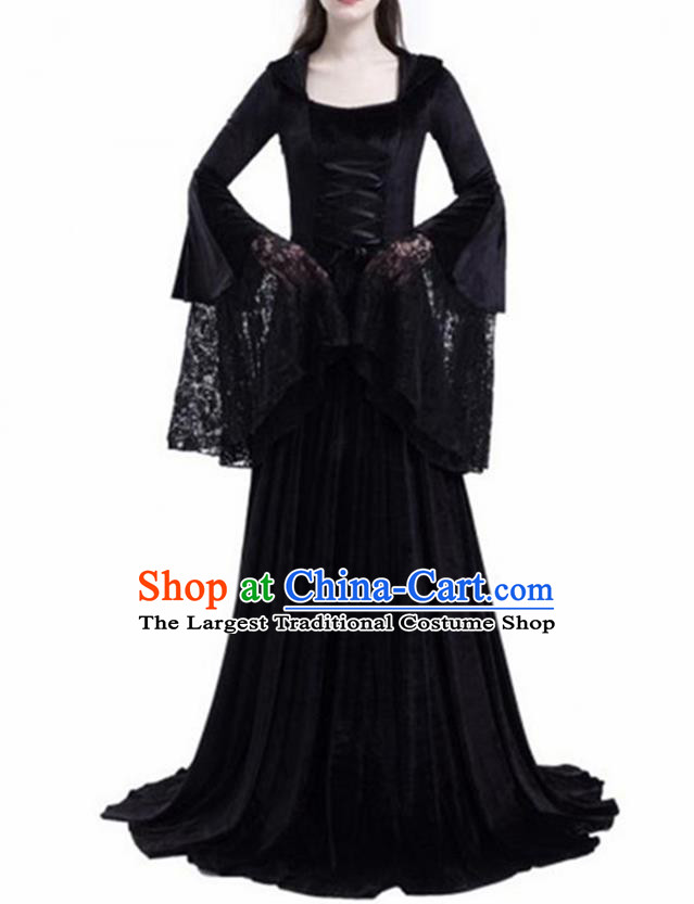 Traditional Europe Renaissance Black Lace Dress Stage Performance Halloween Cosplay Princess Costume for Women