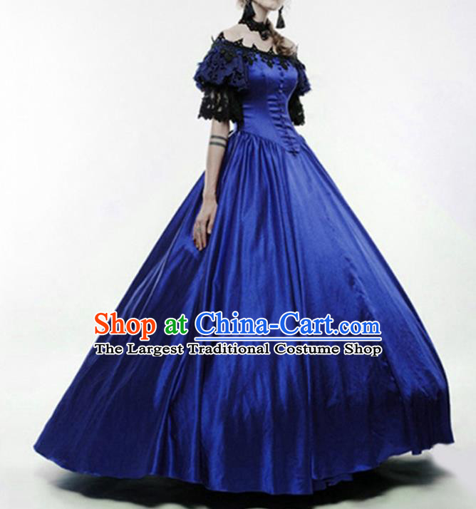 Traditional Europe Court Renaissance Royalblue Dress Halloween Cosplay Stage Performance Costume for Women