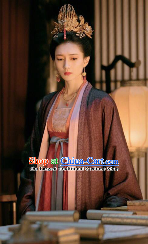 Chinese Ancient Royal Princess Gong Yuyi Dress Drama Novoland Eagle Flag Jiang Shuying Replica Costumes and Headpiece for Women