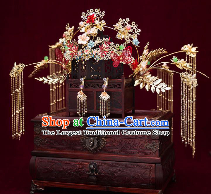 Chinese Traditional Bride Colorful Phoenix Coronet Handmade Hairpins Wedding Hair Accessories for Women