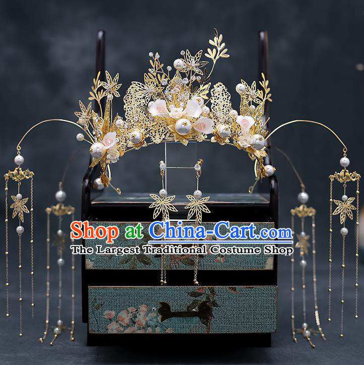 Chinese Traditional Bride Phoenix Coronet Handmade Hairpins Wedding Hair Accessories Complete Set for Women