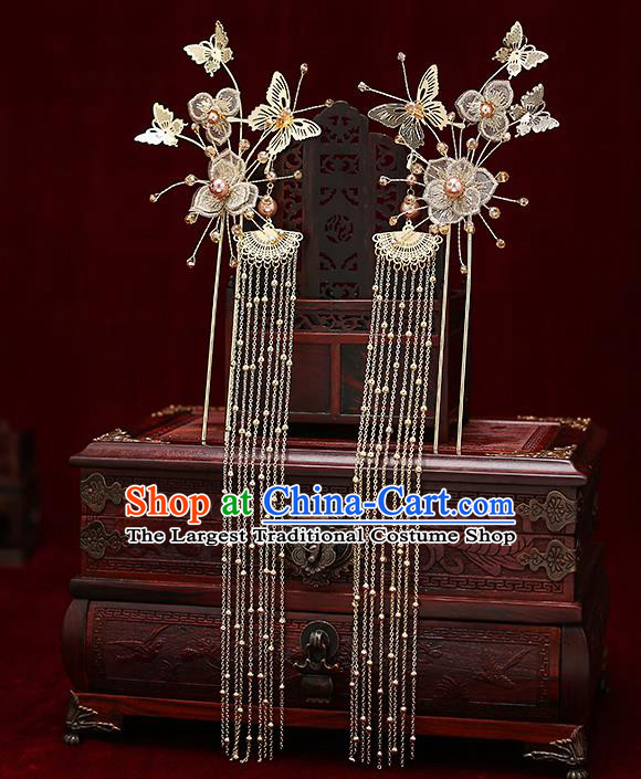 Chinese Traditional Bride Golden Hair Claws Handmade Hairpins Wedding Hair Accessories Complete Set for Women