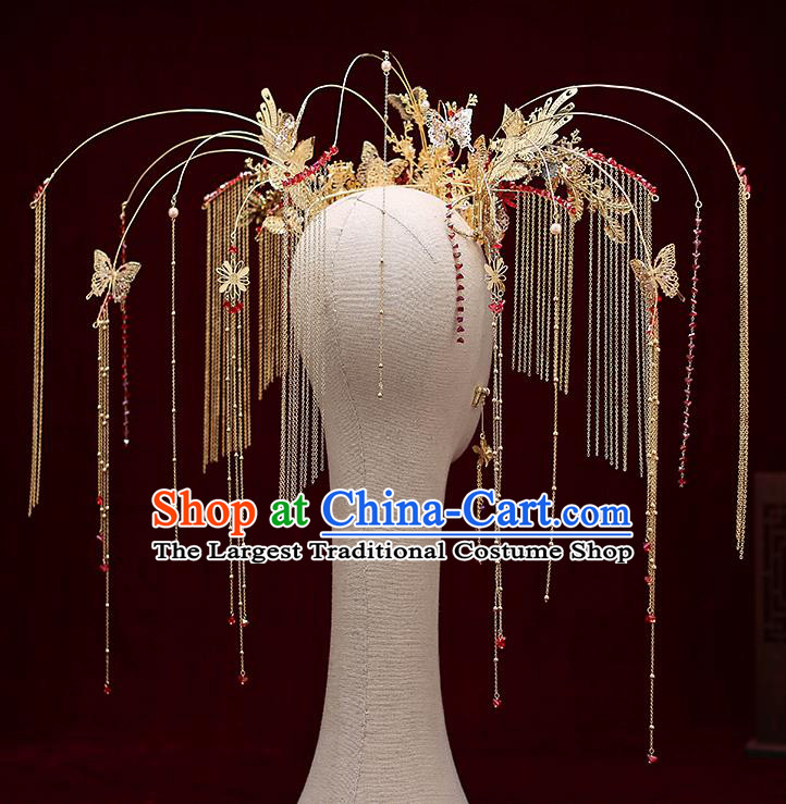 Chinese Traditional Crystal Phoenix Coronet Bride Handmade Tassel Hairpins Wedding Hair Accessories Complete Set for Women