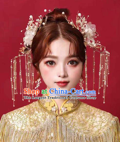 Chinese Traditional Hair Clips Bride Handmade Tassel Hairpins Wedding Hair Accessories Complete Set for Women