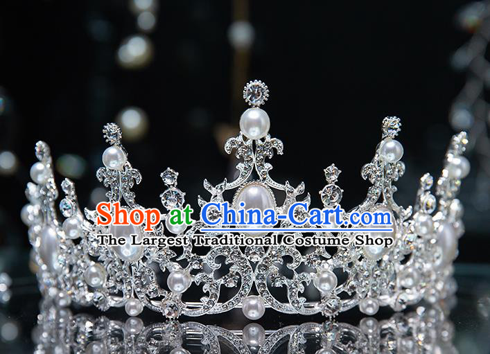 Top Grade Bride Pearls Crystal Royal Crown Wedding Hair Accessories for Women