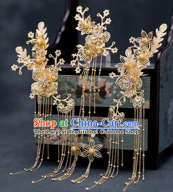 Chinese Traditional Bride Tassel Hair Claws Handmade Hairpins Wedding Hair Accessories Complete Set for Women