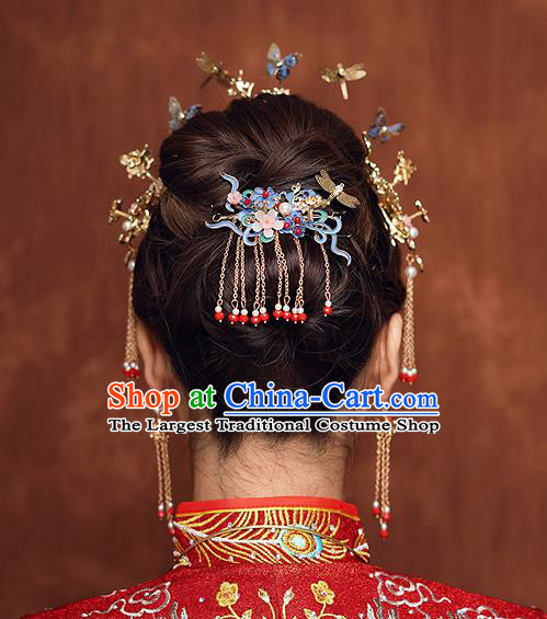 Chinese Traditional Bride Butterfly Tassel Hair Clasp Handmade Hairpins Wedding Hair Accessories Complete Set for Women