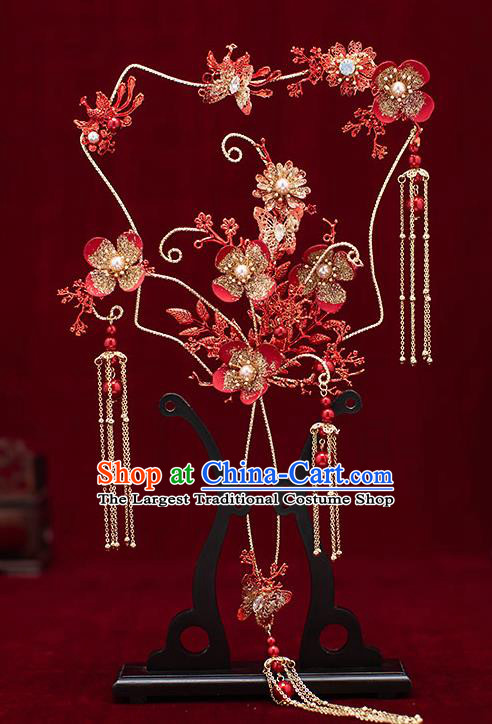 Chinese Traditional Wedding Red Plum Blossom Palace Fans Ancient Bride Prop Round Fan for Men