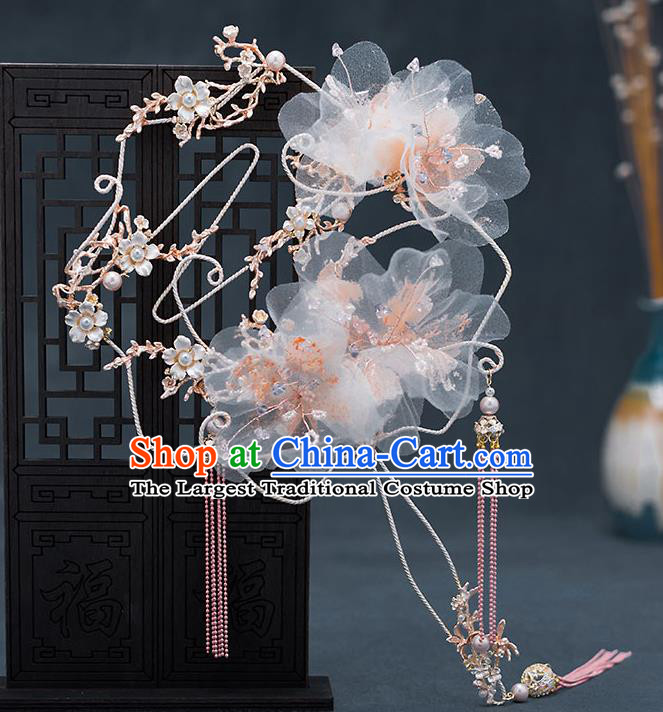 Chinese Traditional Wedding Silk Flowers Palace Fans Ancient Bride Prop Round Fan for Men