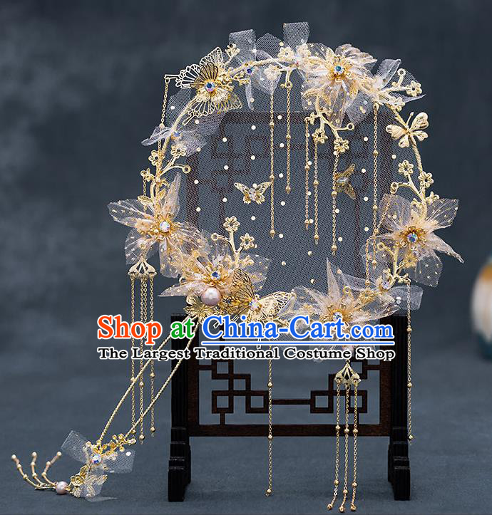 Chinese Traditional Wedding Silk Palace Fans Ancient Bride Prop Butterfly Round Fan for Men
