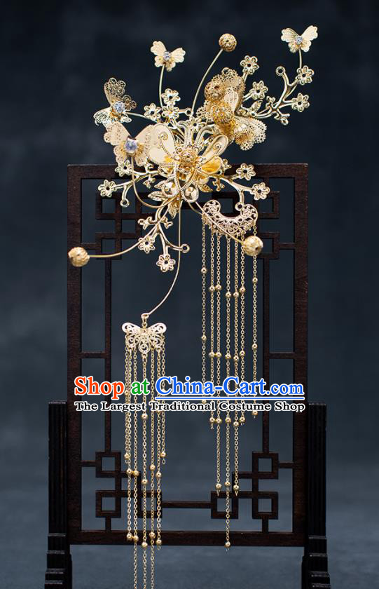 Top Chinese Traditional Wedding Hair Comb Bride Handmade Golden Butterfly Hairpins Hair Accessories Complete Set