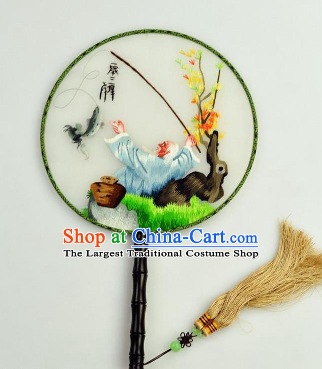 Chinese Traditional Embroidered Silk Fans Craft Handmade Su Embroidery Palace Fan Round Fan