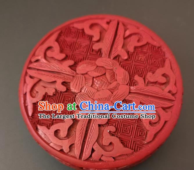 Traditional Chinese Handmade Lacquerware Carving Peony Round Box Craft Rouge Box