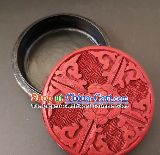 Traditional Chinese Handmade Lacquerware Carving Peony Round Box Craft Rouge Box